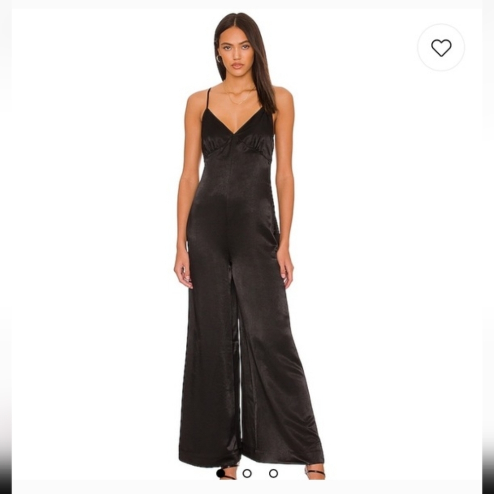 WeWoreWhat Black Satin Slip Wide-Leg Viscose Blend Jumpsuit Sz S Like New